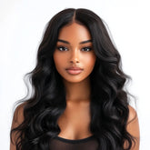 22'' Natural Black Classic Body Wave Wig with Middle Part
